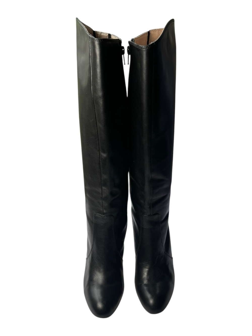 Lands’ End Tall Black Leather Boots Women’s Size 7.5 Heeled Knee High Wide Calf